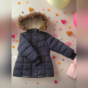Cozy Puffer Quilted Jacket Hooded Sparkle Faux Fur Sz 2T